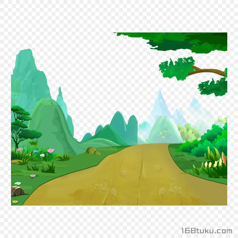卡通草地乡间小路
