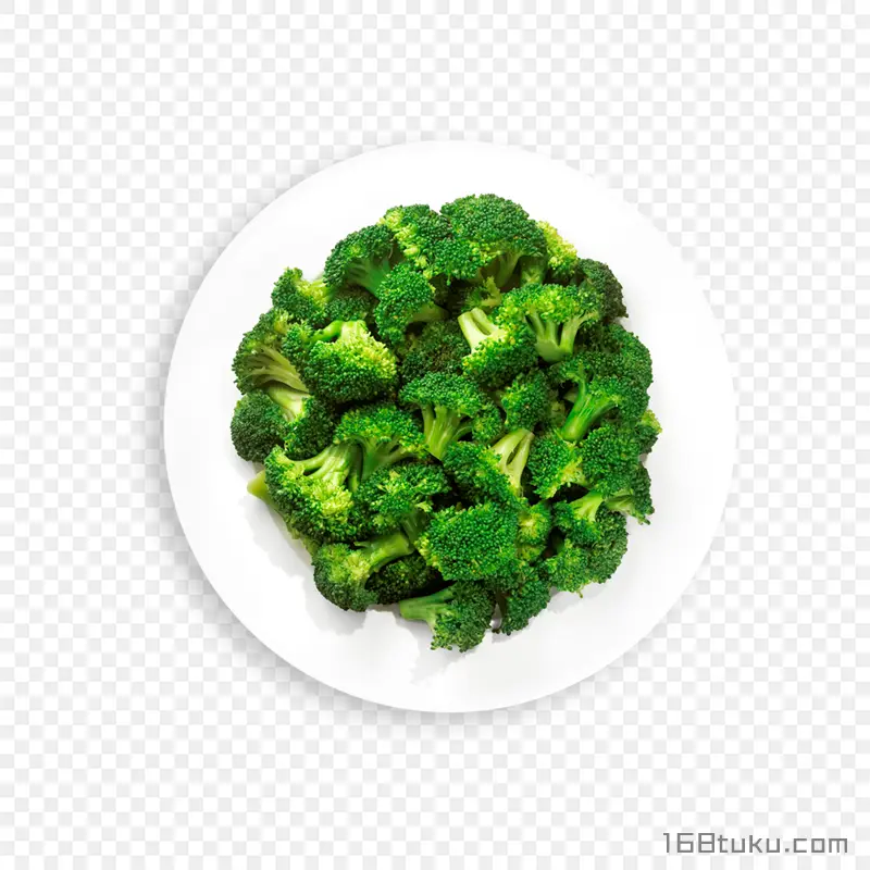 青花菜西兰花花椰菜白色盘子png素材