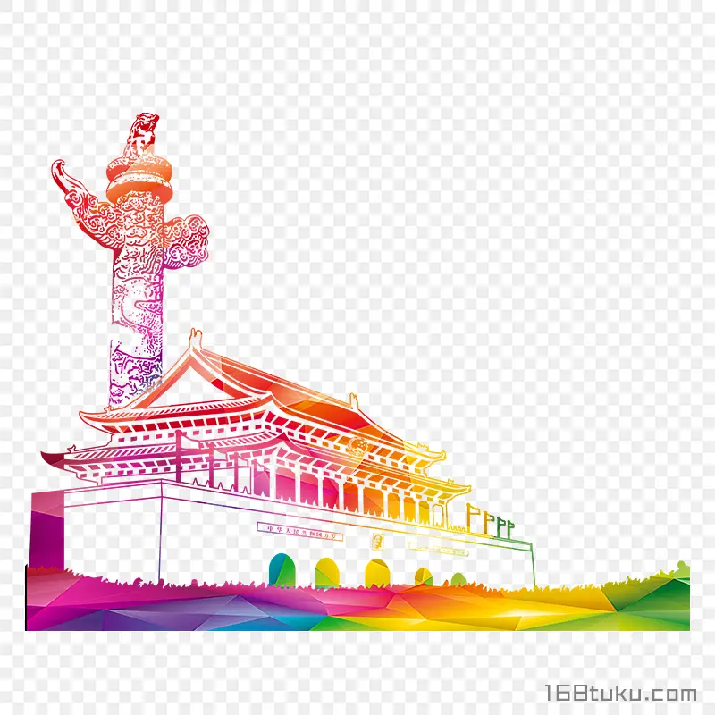 线描天安门国旗png素材