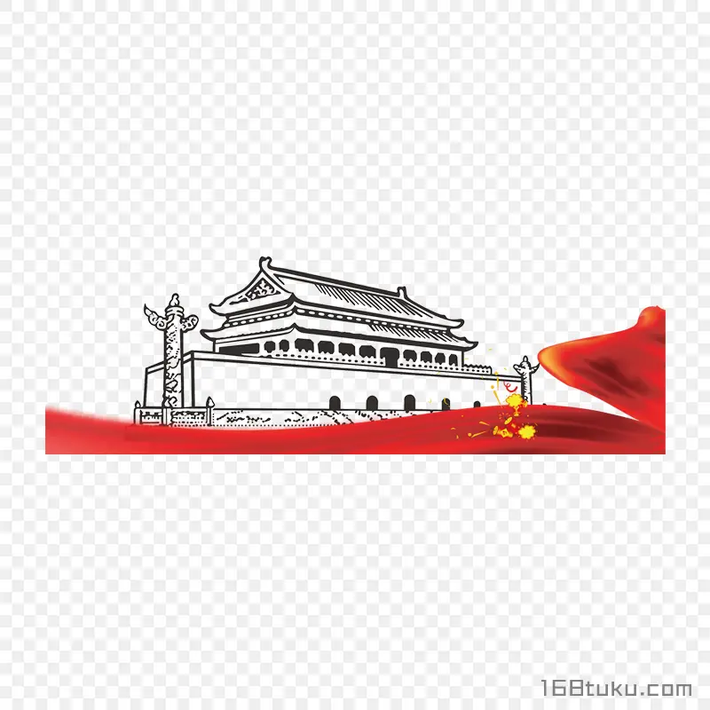 线描天安门国旗png素材