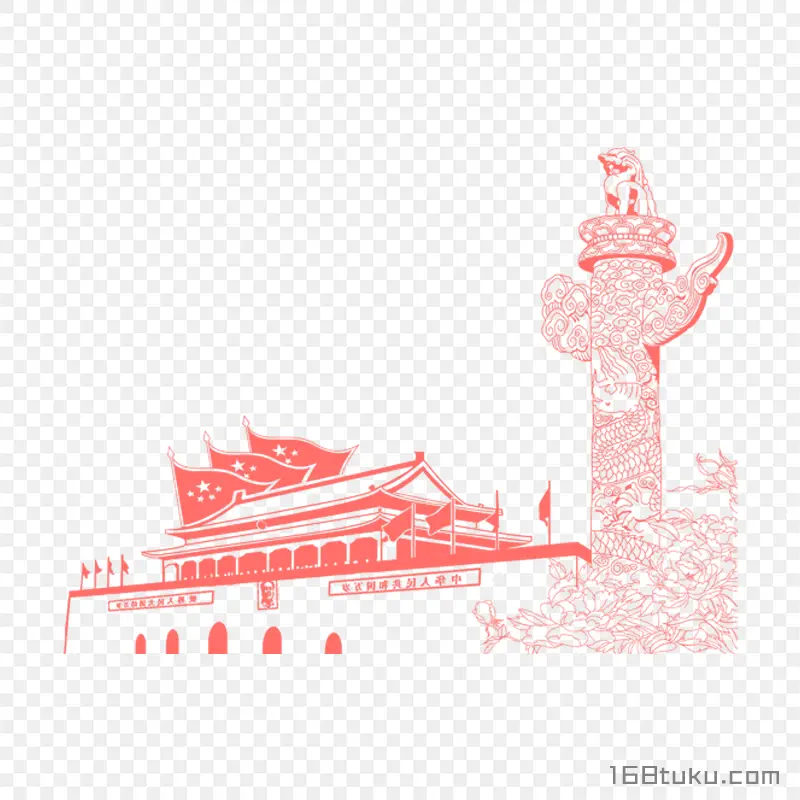 白描天安门国旗轮廓爱国png素材