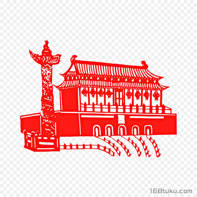 天安门剪纸png素材