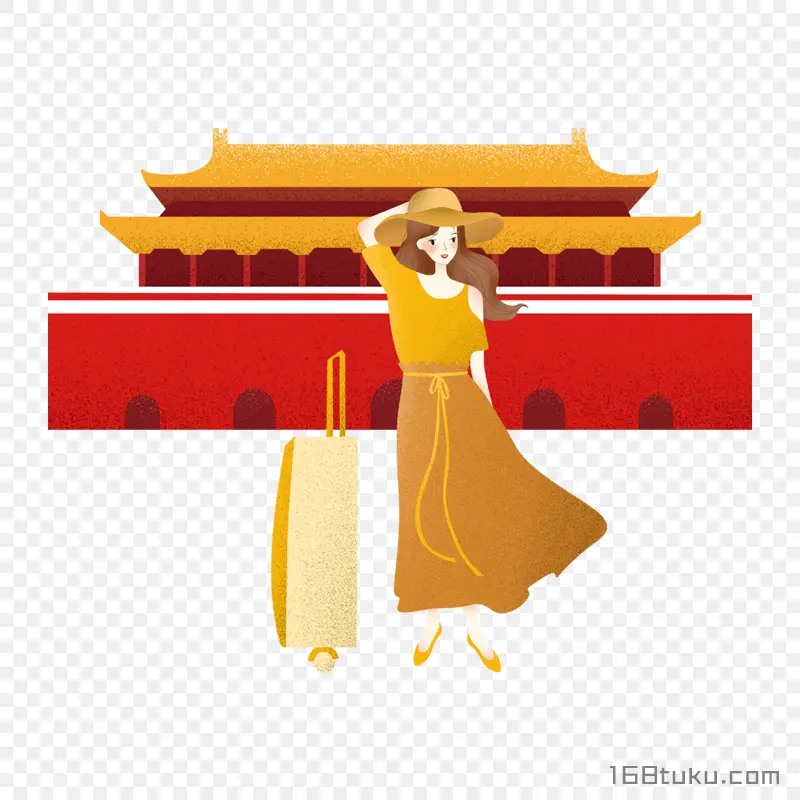 天安门行李箱女生png素材