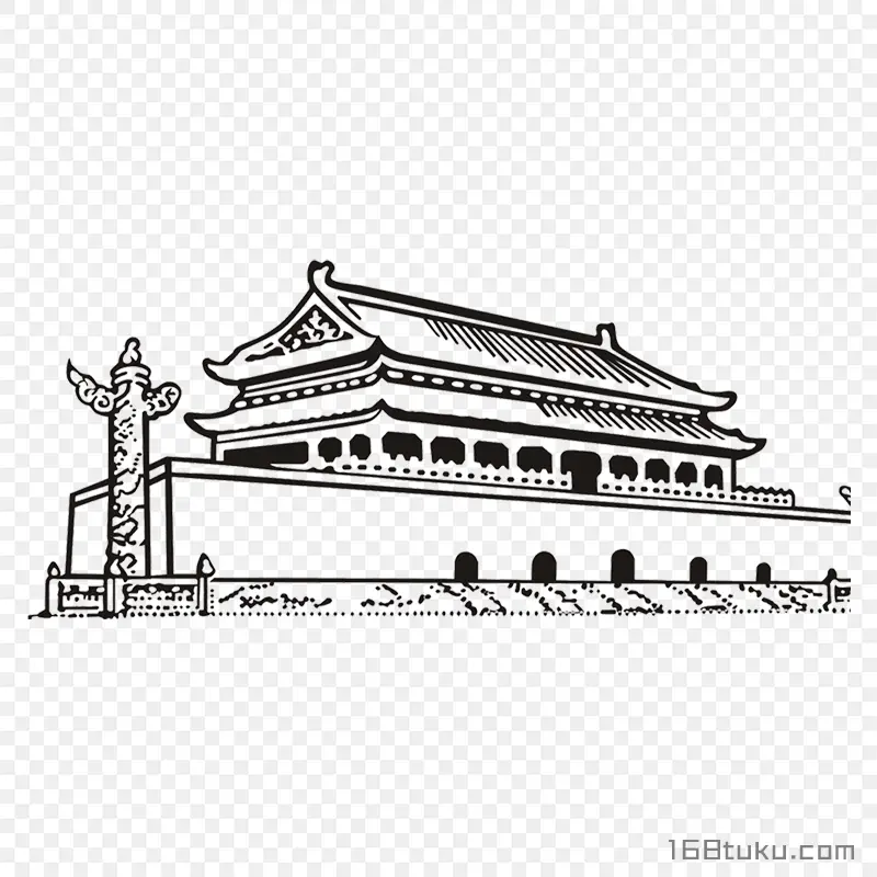 白描线描天安门轮廓png素材