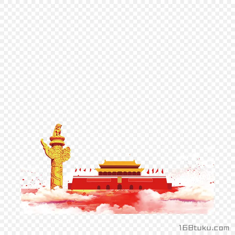 天安门国旗祥云华表柱png素材