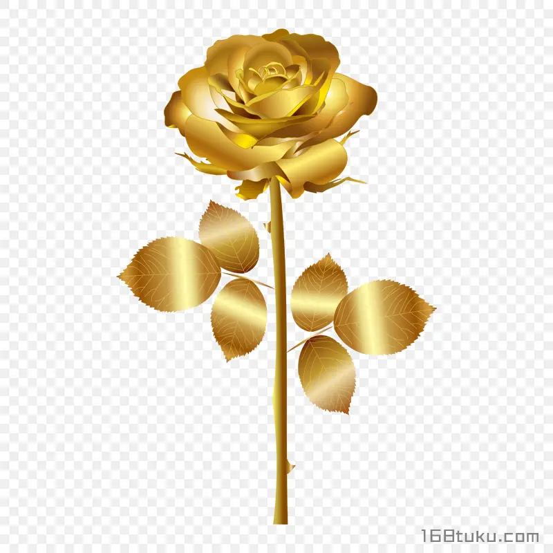 玫瑰花一支金色玫瑰花金箔玫瑰png素材免费下载免扣