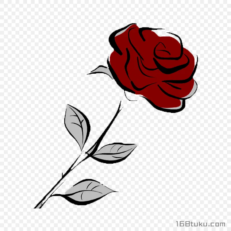 手绘插画一支玫瑰花红玫瑰月季花线描玫瑰png素材免费下载免扣