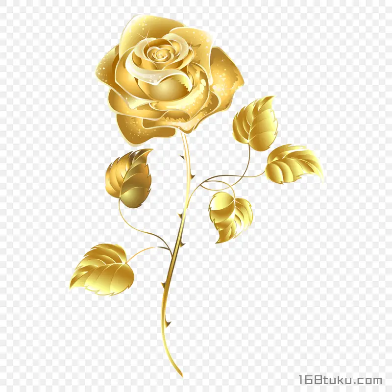 玫瑰花一支金色玫瑰花金箔玫瑰png素材免费下载免扣