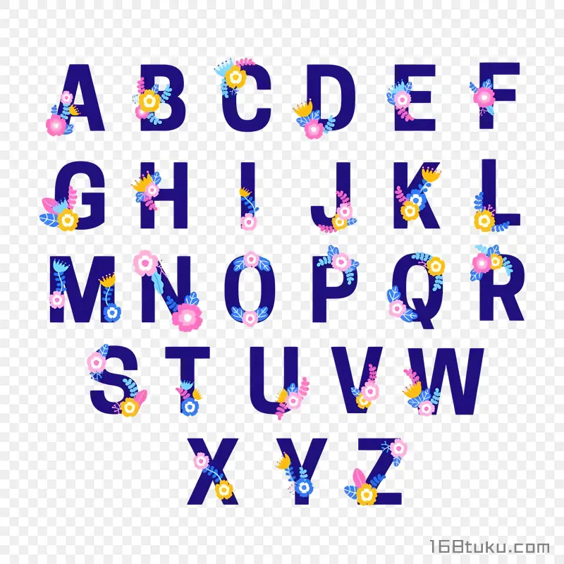 艺术花朵创意字母png素材免抠素材