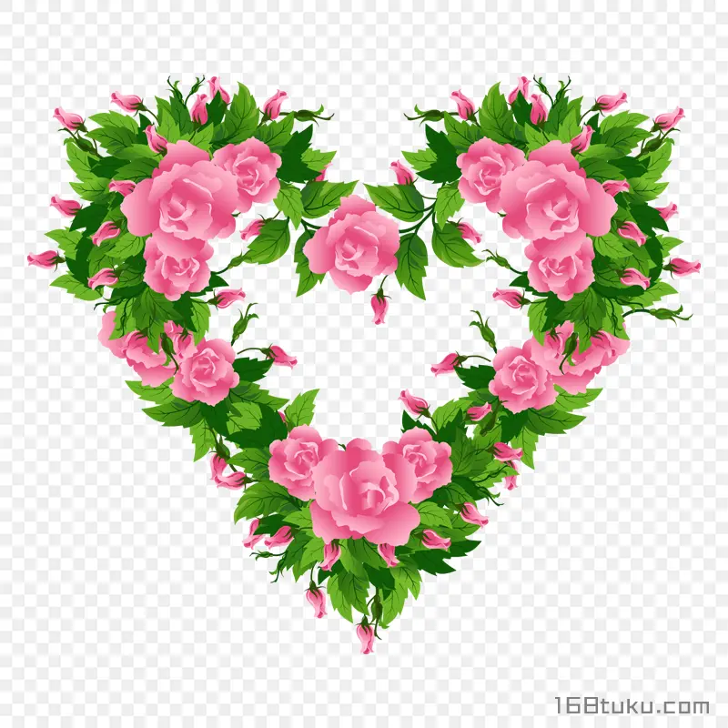 手绘玫瑰花爱心花环png素材免抠素材