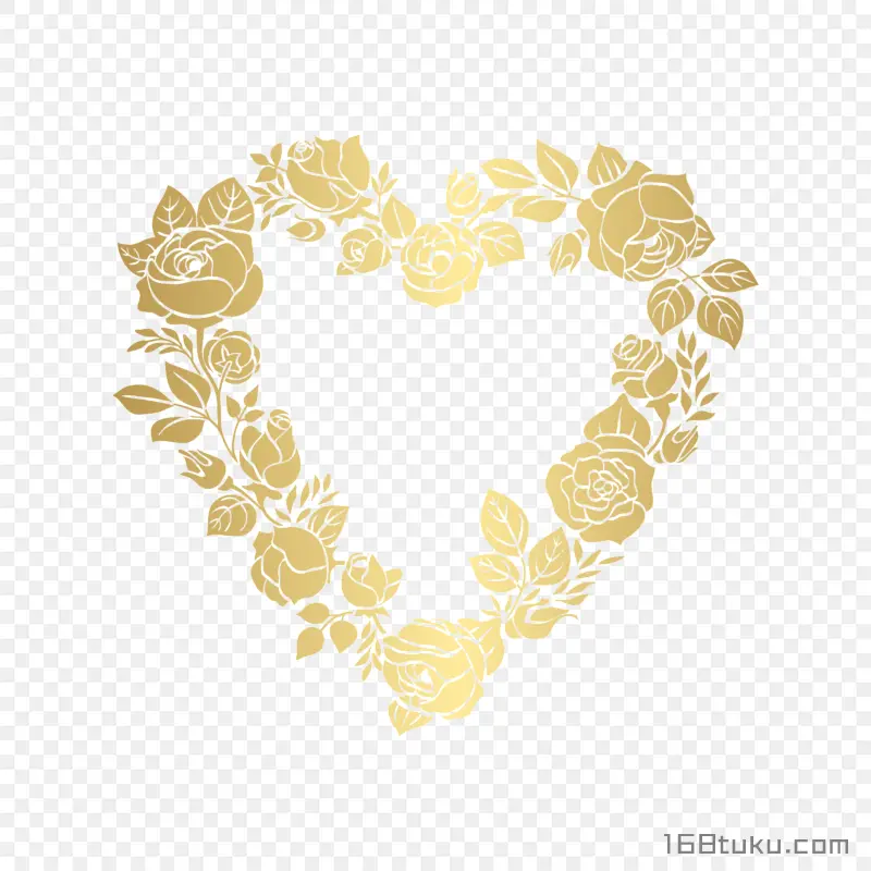 金色鲜花心形花环png素材免抠素材