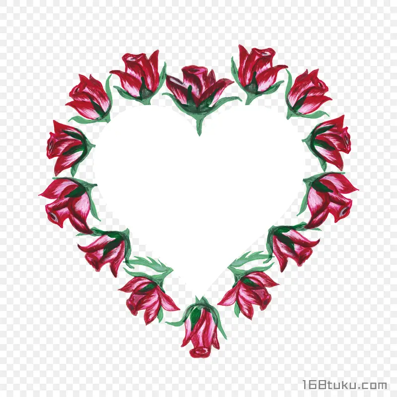 手绘玫瑰花心形花环png素材免抠素材