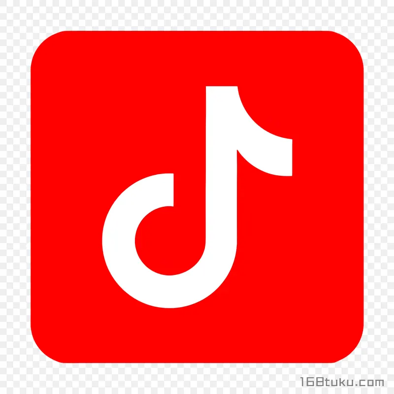 红色圆角矩形背景抖音logo标志png素材免抠素材