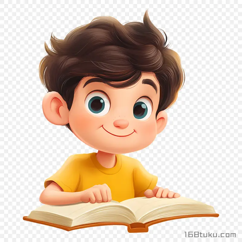 卡通看书的小男孩png素材免抠素材