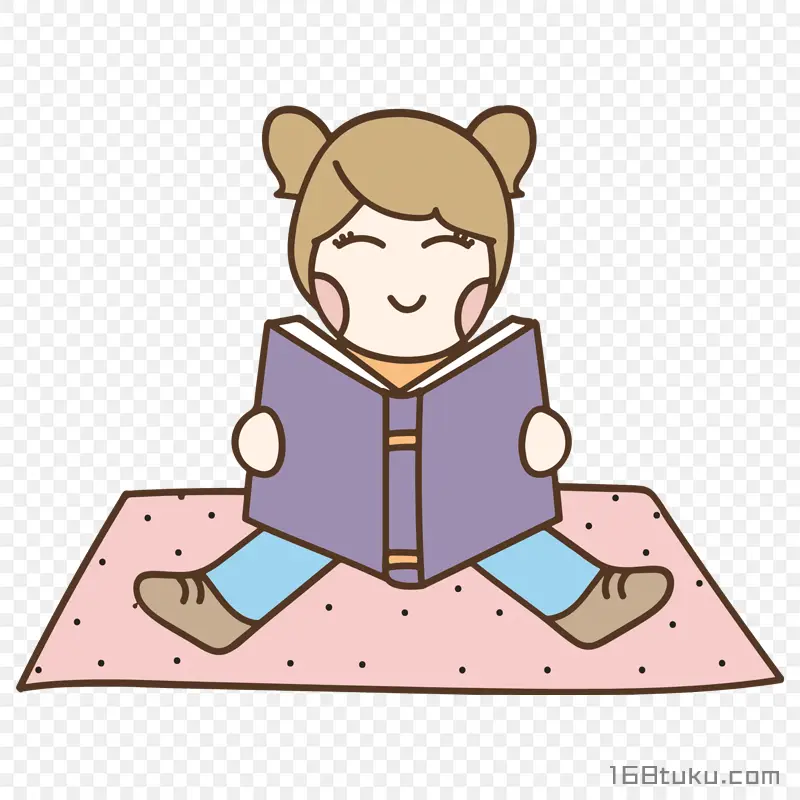 卡通女孩读书png素材免抠素材