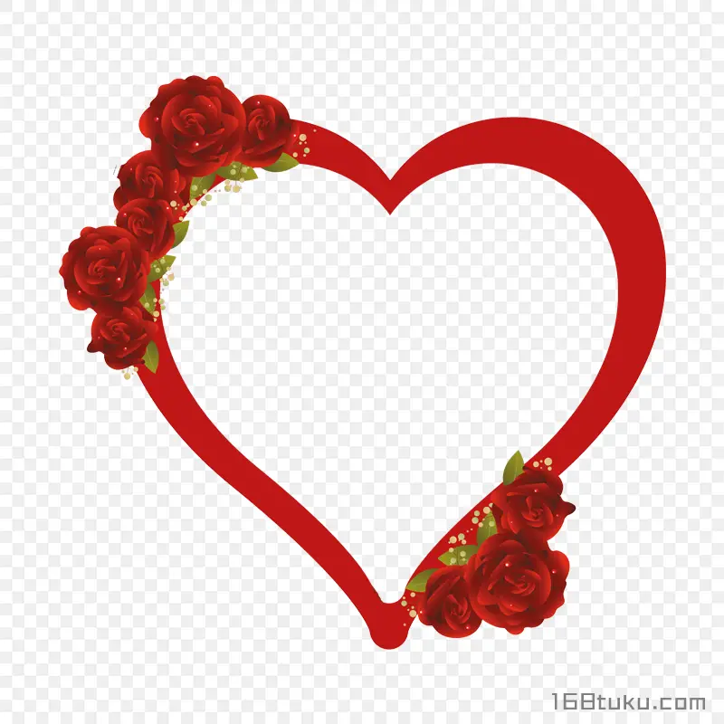 红色玫瑰花爱心边框png素材免抠素材