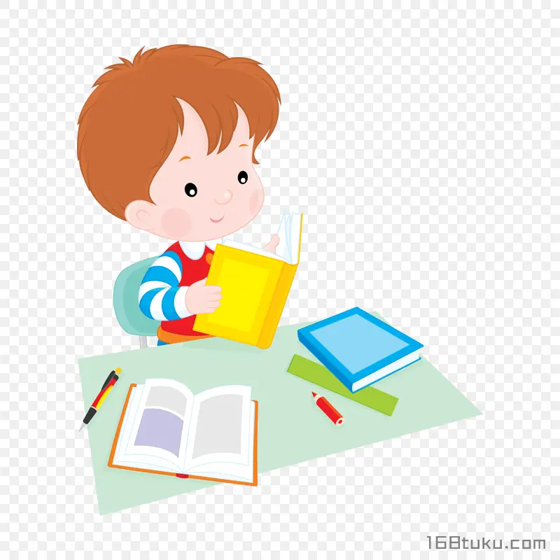 学习读书的卡通小男孩png素材免抠素材