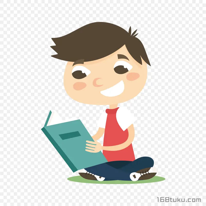 坐在地上看书的卡通男孩png素材免抠素材