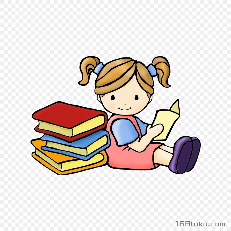 看书的卡通小女孩png素材免抠素材