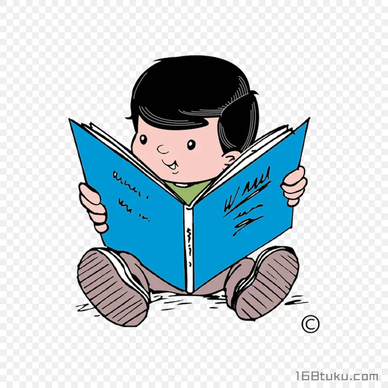 坐在地上看书的卡通男孩png素材免抠素材
