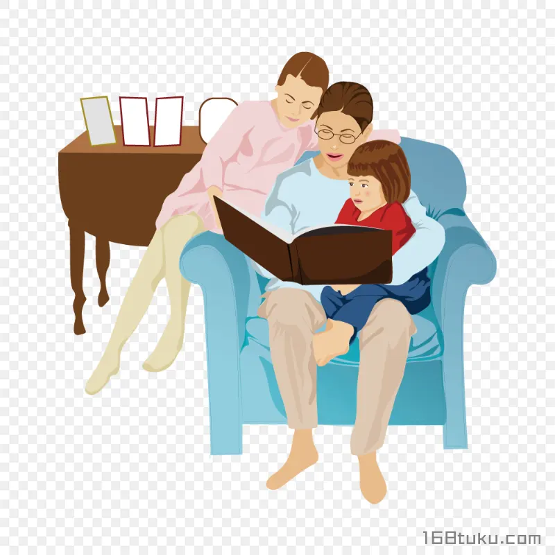 母女阅读亲子阅读卡通插画png素材免抠素材