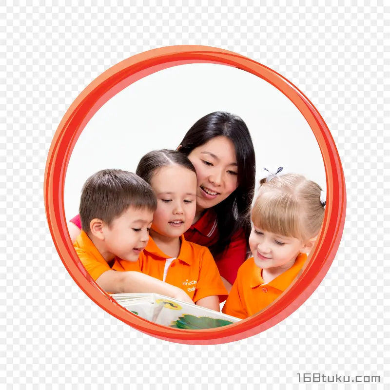 老师带孩子一起看书学习png素材免抠素材