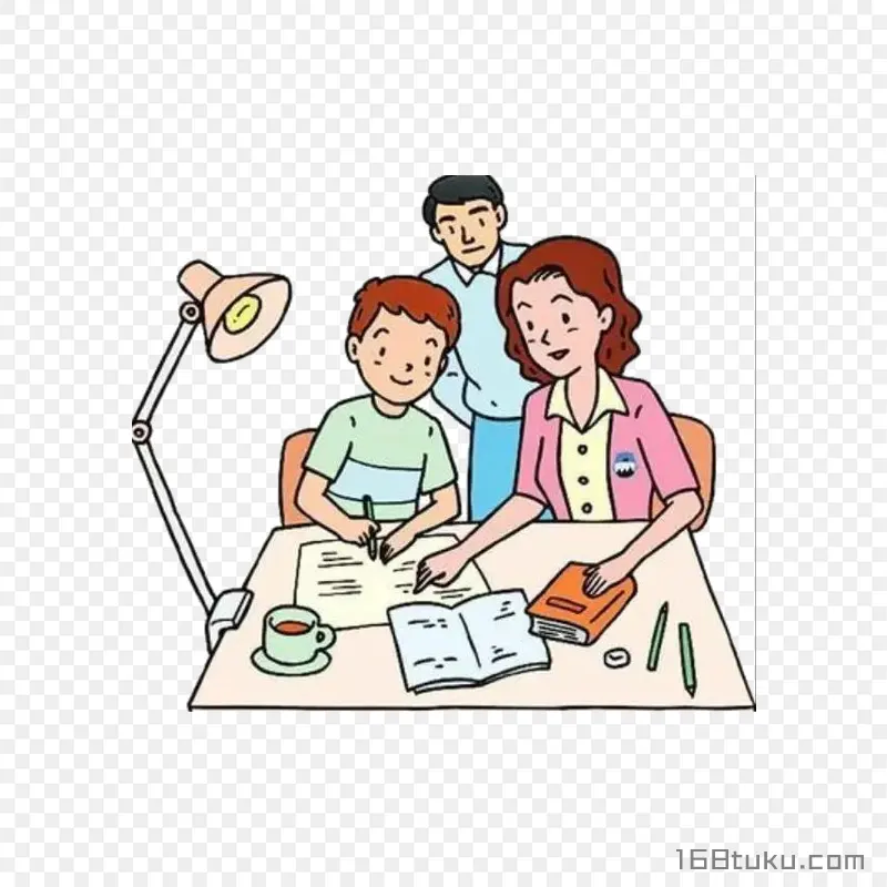教孩子写作业人物插画png素材免抠素材