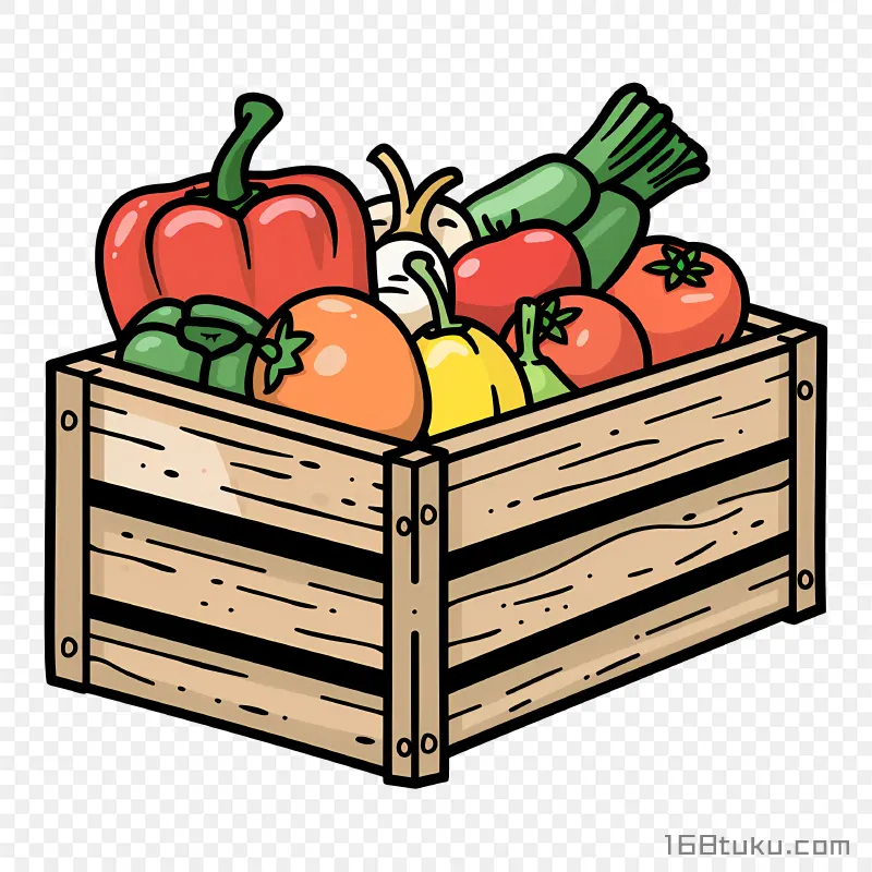 装蔬菜的木框插画免抠素材免费png