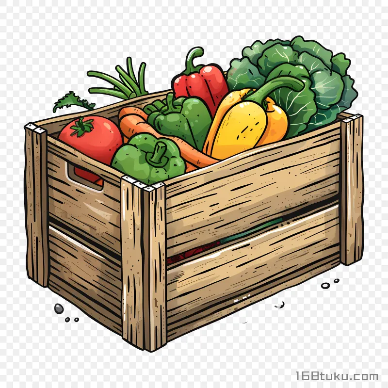 装蔬菜的木框插画免抠素材免费png