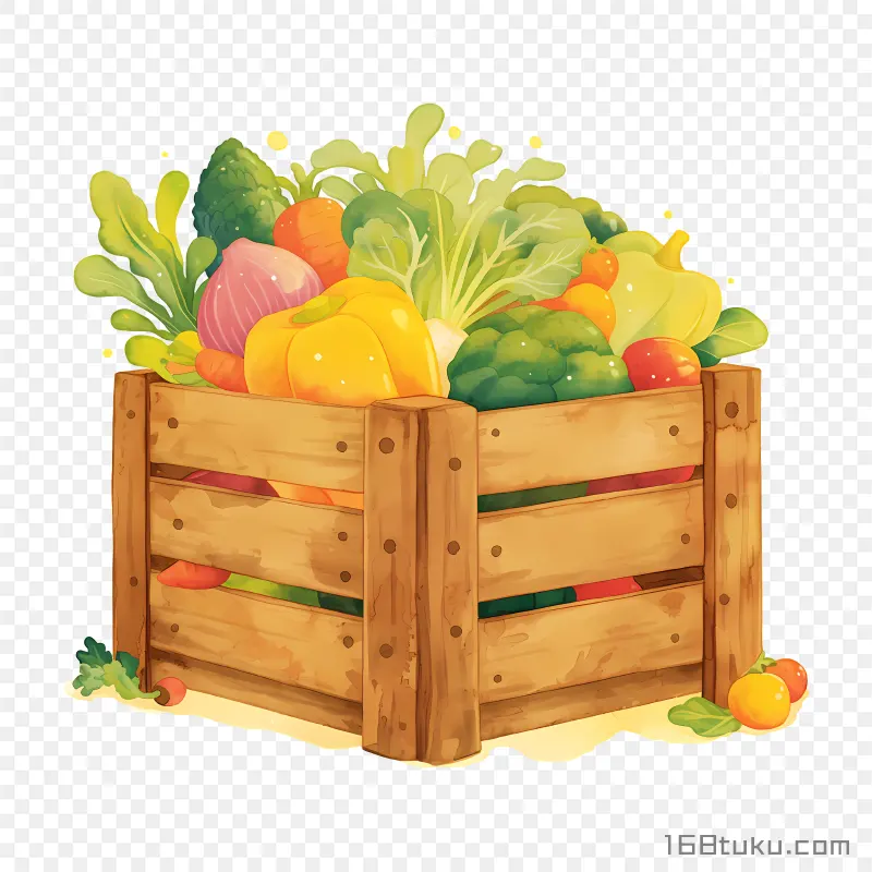 装蔬菜的木框插画免抠素材免费png