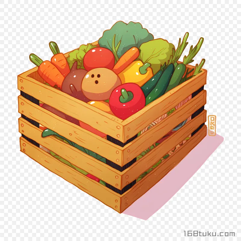 装蔬菜的木框插画免抠素材免费png