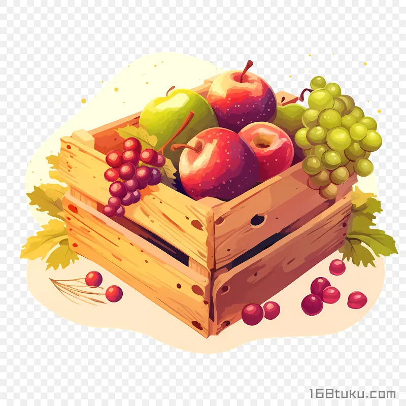 装新鲜水果的木框插画免抠素材免费png