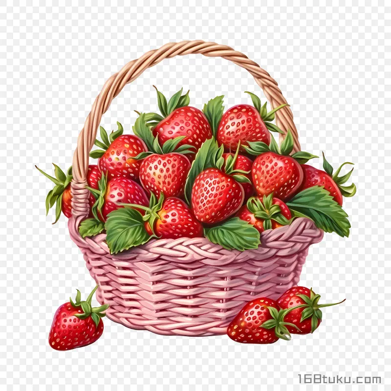 装满草莓的水果篮png素材免费png