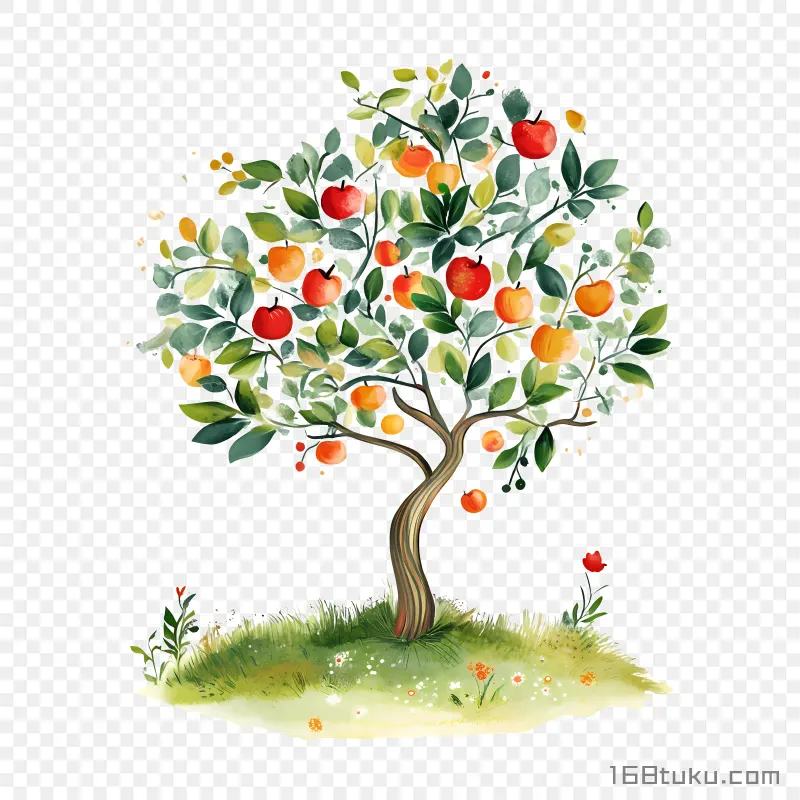 结各种水果的创意水果树插画免费png素材