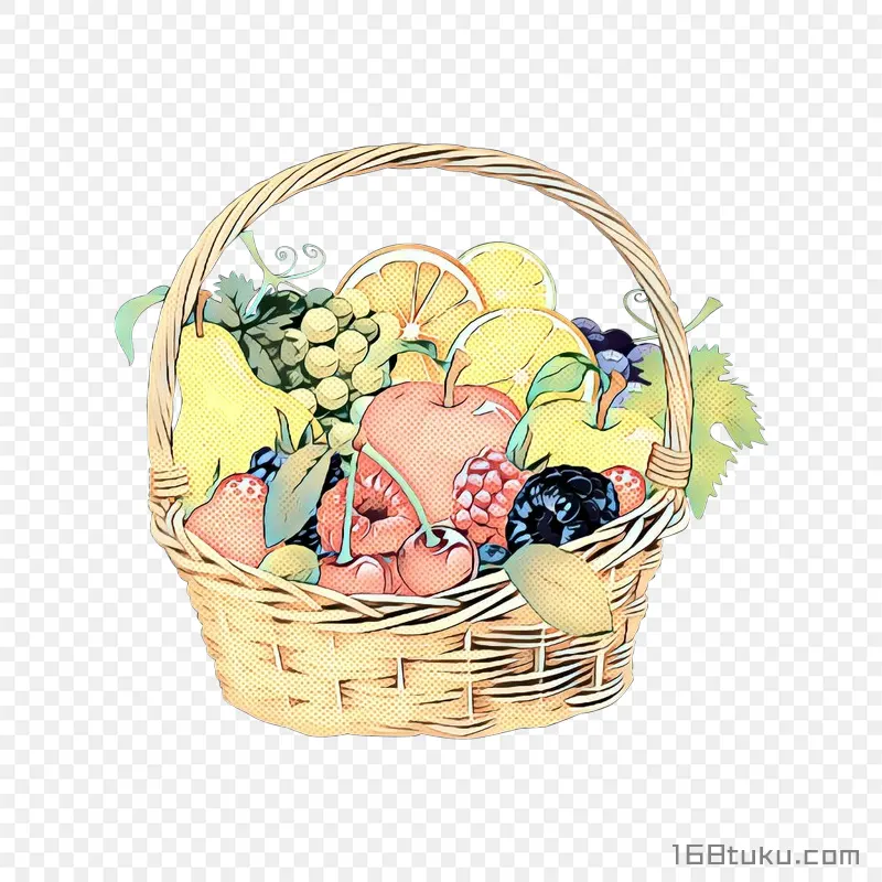 水果篮插画装有各种水果png素材免费下载