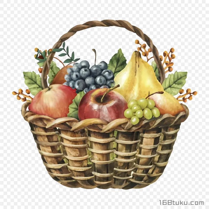 可爱的水果篮插画装有各种水果png素材免费下载