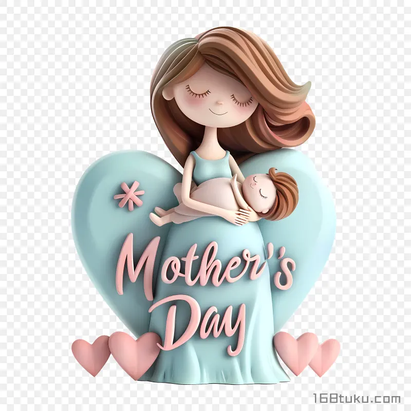 母亲拥抱宝宝爱心气球立体插画mother‘s day png素材免费png