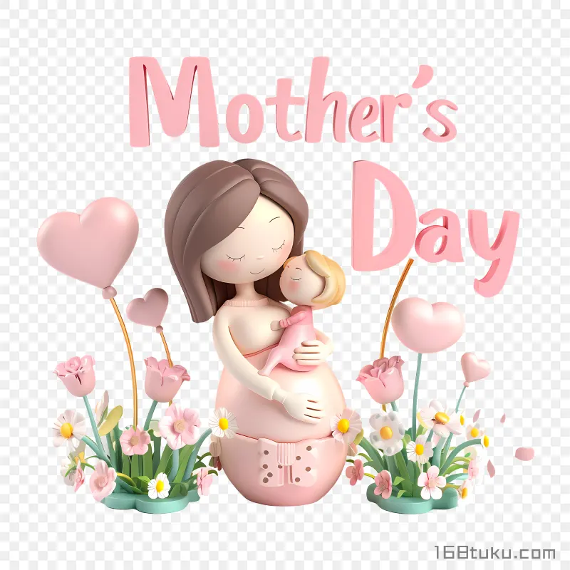 母亲拥抱宝宝爱心气球插画mother‘s day png素材免费png