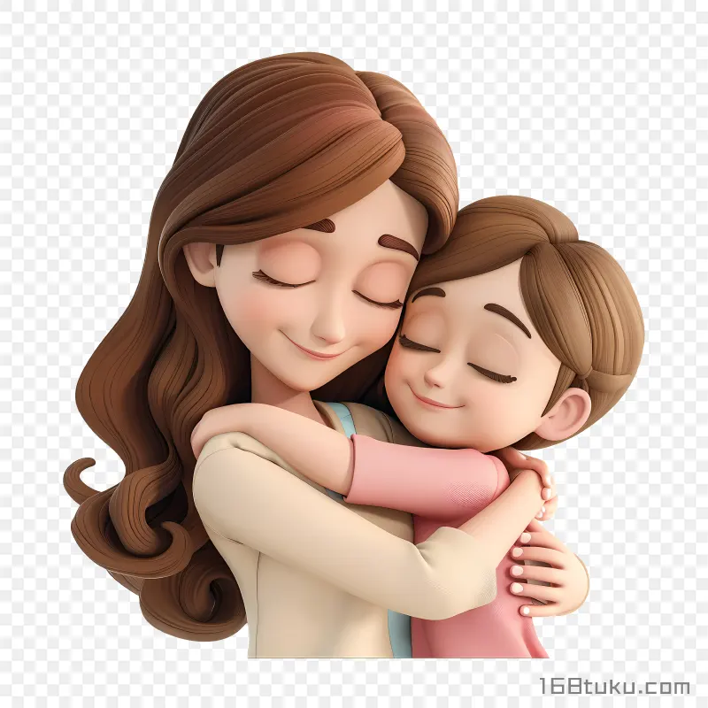 母子拥抱的立体插画png素材免费png