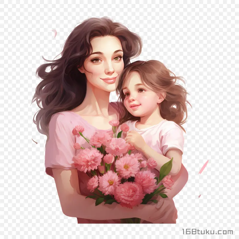 母亲节母子拥抱亲子插画png素材免费png