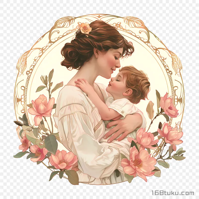 母亲节母子拥抱亲子插画png素材免费png