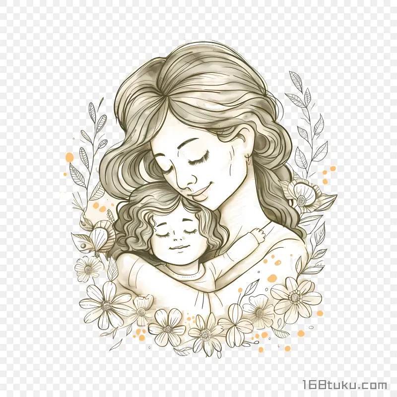 母亲节母子拥抱亲子插画png素材免费png
