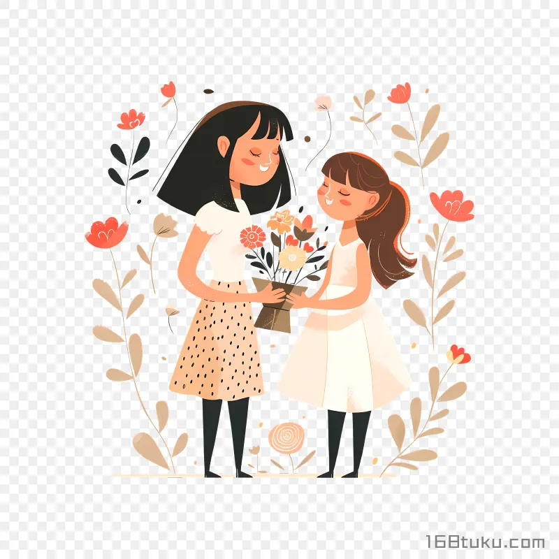 一束鲜花送给伟大的母亲母亲节插画png素材免费png