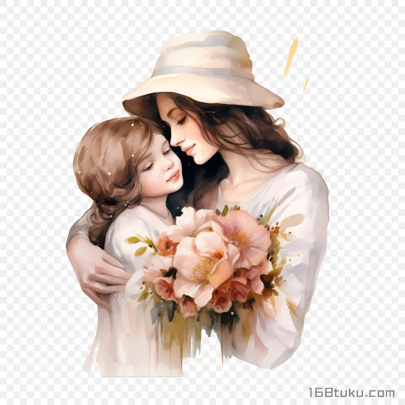母亲节母子拥抱亲子插画png素材免费png
