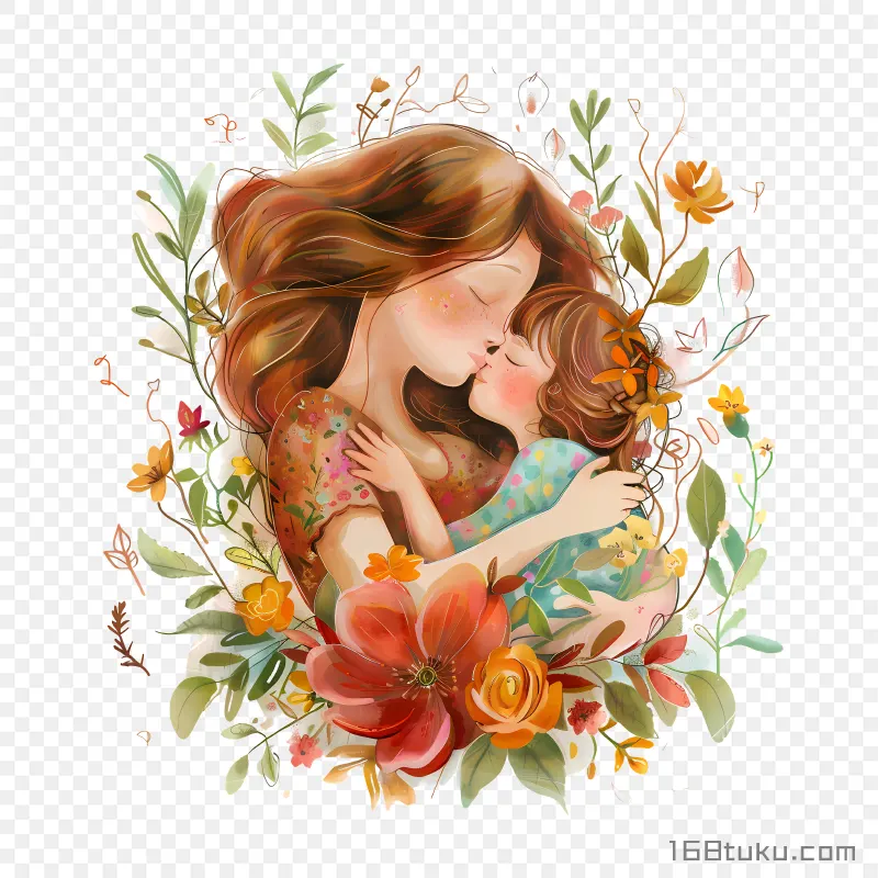 母亲节母子拥抱亲子插画png素材免费png