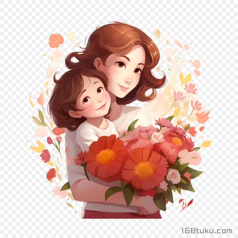 母亲节母子拥抱亲子插画png素材免费png