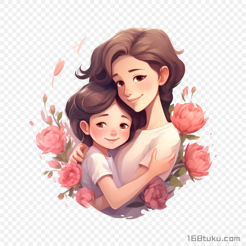 母亲节母子拥抱亲子插画png素材免费png