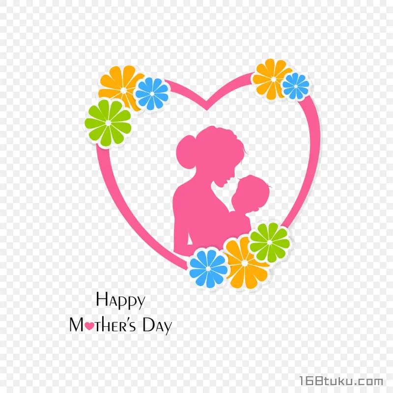 母子拥抱剪影 Happy mother's day png素材免费png