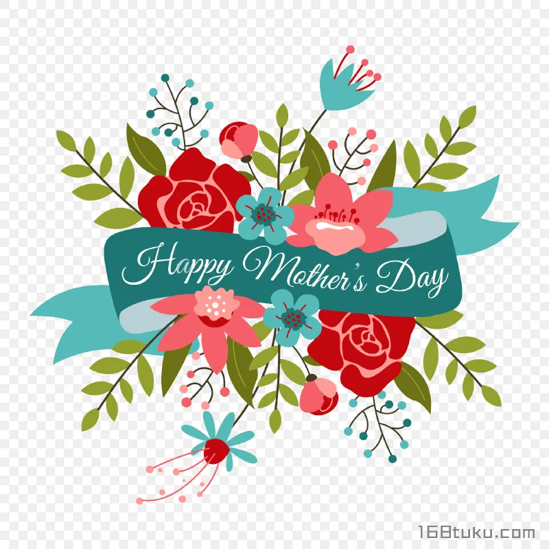 手绘花朵背景Happy mother's day母亲节png素材免费png