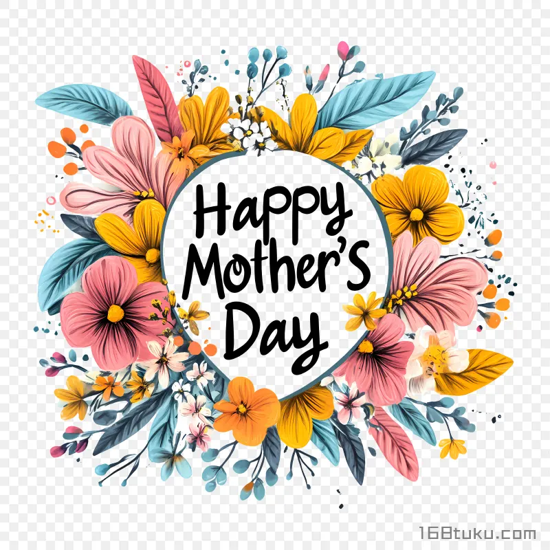 手绘花朵背景Happy mother's day母亲节png素材免费png